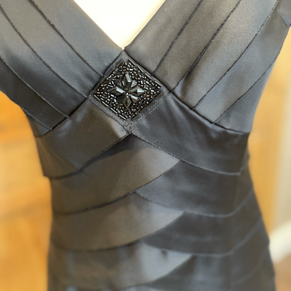 Jones New York black pleated cocktail dress.